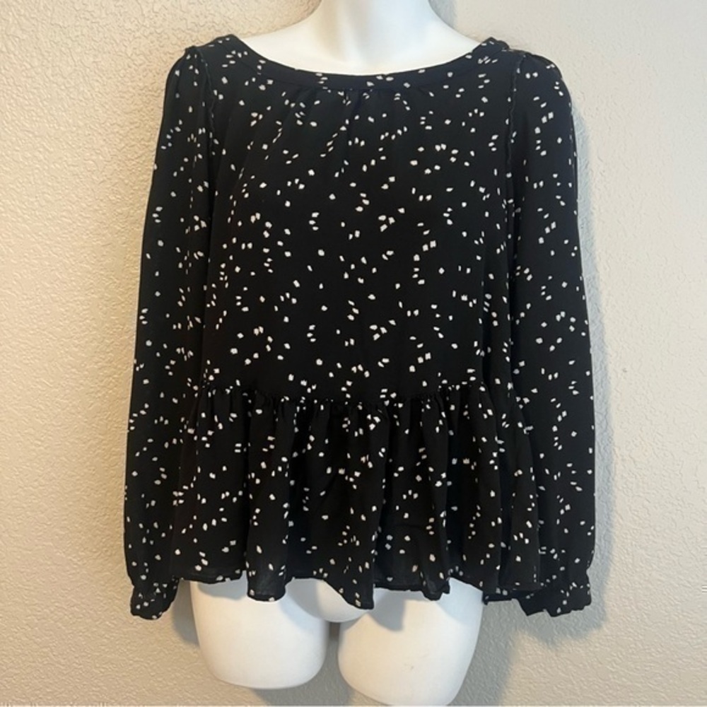 Maeve Black Polka Dot Blouse